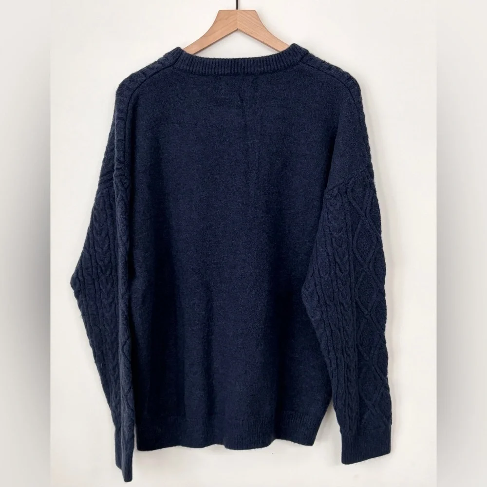 Aelfric Eden Navy Blue Cable Knit Crewneck Sweater